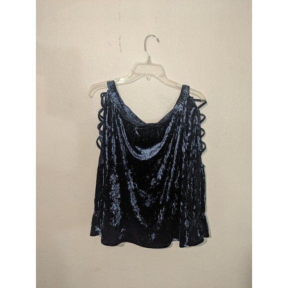 Womens Entro Blue Velvet Ladder Sleeve Off The Shoulder Top Sz M - Picture 4 of 11